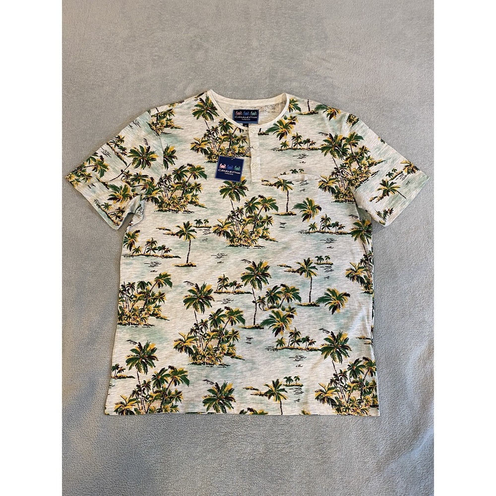 NWT Charleston Threads Mens 70 Grey Tropical Short Sleeve Button Up Shirt Size M